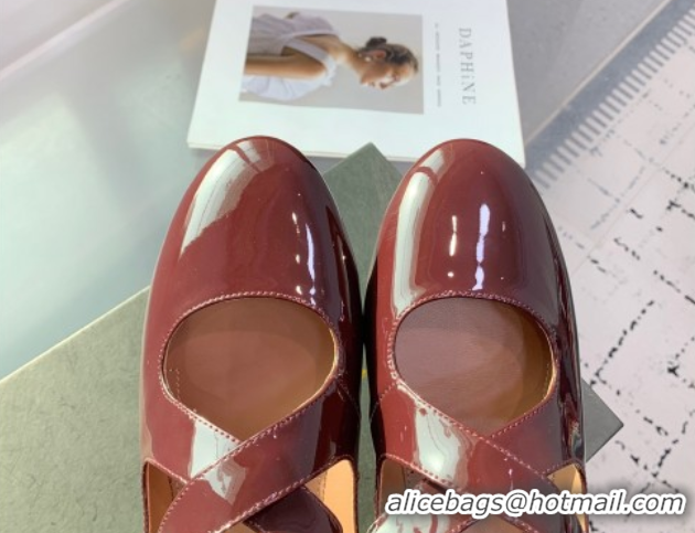 Purchase Maison Alaia Criss Cross Ballet Flats in Patent Calfskin Brown 0219012
