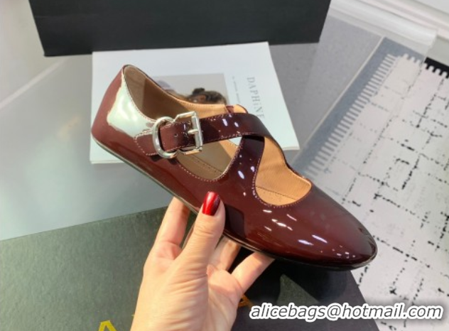Purchase Maison Alaia Criss Cross Ballet Flats in Patent Calfskin Brown 0219012