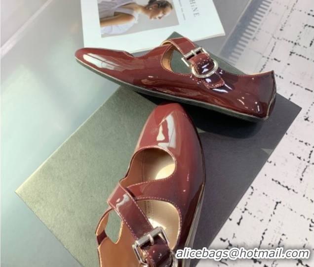 Purchase Maison Alaia Criss Cross Ballet Flats in Patent Calfskin Brown 0219012