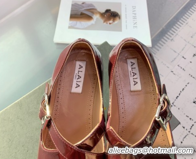 Purchase Maison Alaia Criss Cross Ballet Flats in Patent Calfskin Brown 0219012