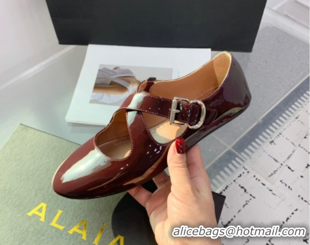 Purchase Maison Alaia Criss Cross Ballet Flats in Patent Calfskin Brown 0219012