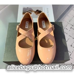 Good Product Maison Alaia Criss Cross Ballet Flats in Patent Calfskin Nude 0219013