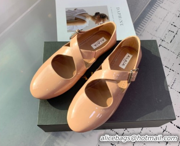 Good Product Maison Alaia Criss Cross Ballet Flats in Patent Calfskin Nude 0219013