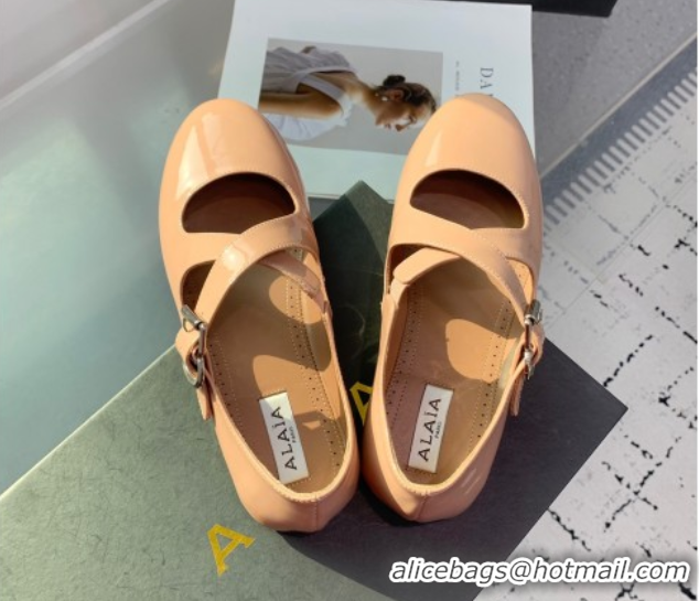 Good Product Maison Alaia Criss Cross Ballet Flats in Patent Calfskin Nude 0219013