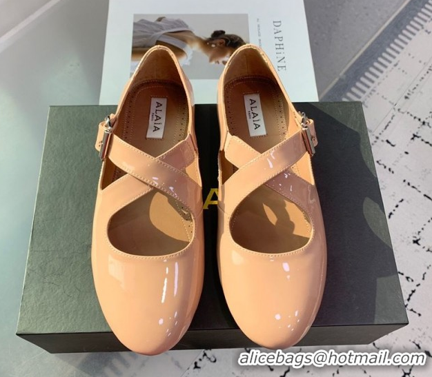 Good Product Maison Alaia Criss Cross Ballet Flats in Patent Calfskin Nude 0219013