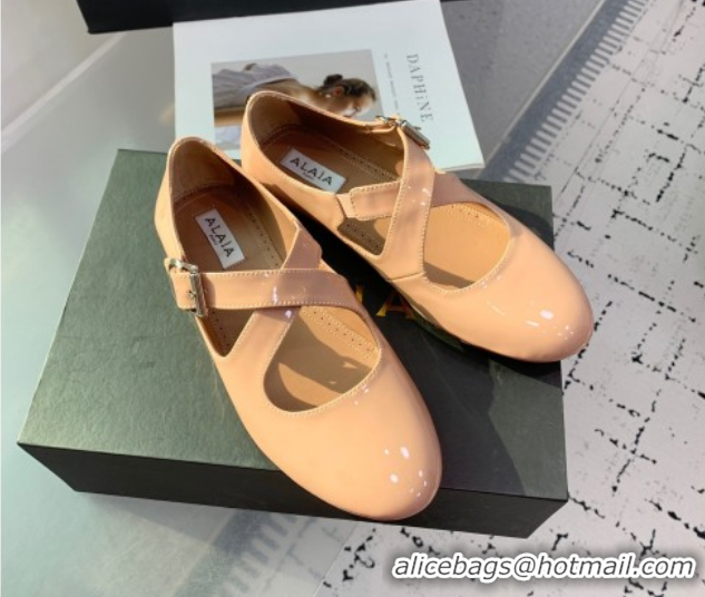 Good Product Maison Alaia Criss Cross Ballet Flats in Patent Calfskin Nude 0219013