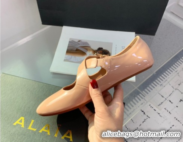 Good Product Maison Alaia Criss Cross Ballet Flats in Patent Calfskin Nude 0219013