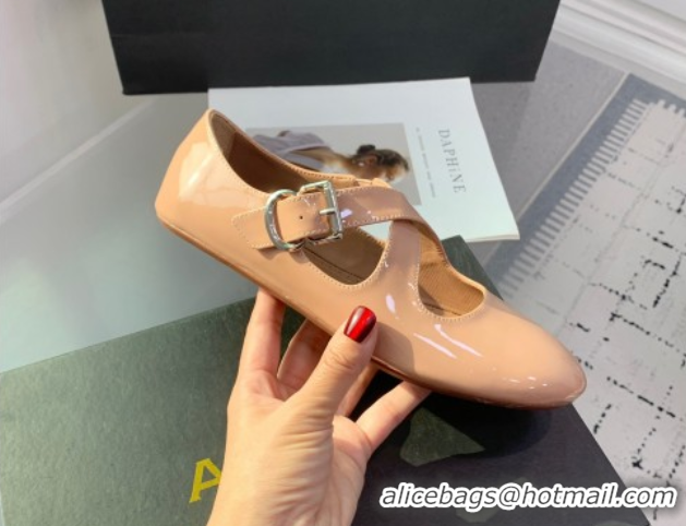 Good Product Maison Alaia Criss Cross Ballet Flats in Patent Calfskin Nude 0219013