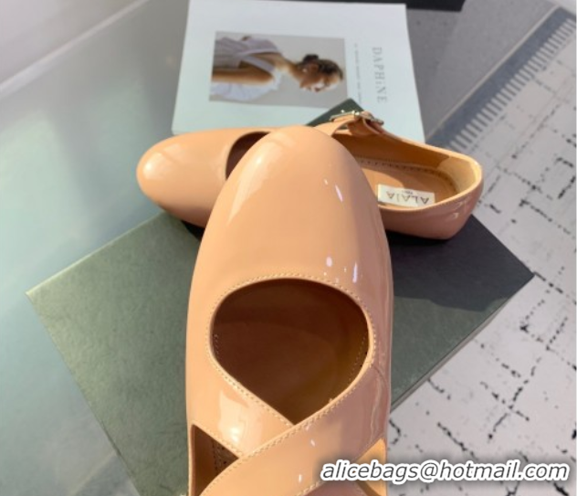 Good Product Maison Alaia Criss Cross Ballet Flats in Patent Calfskin Nude 0219013