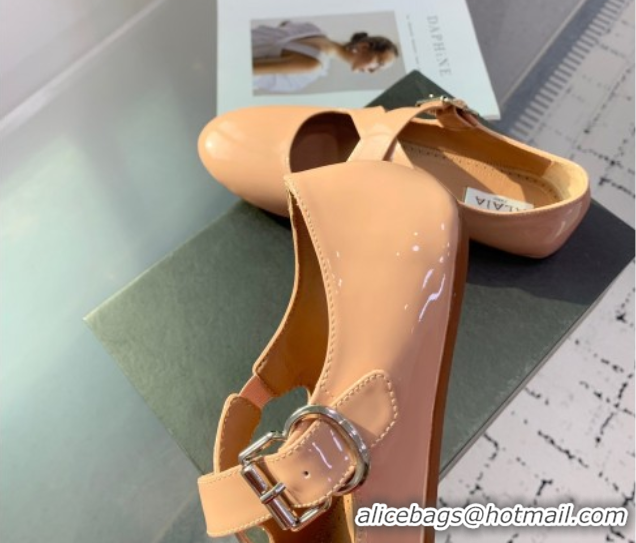 Good Product Maison Alaia Criss Cross Ballet Flats in Patent Calfskin Nude 0219013