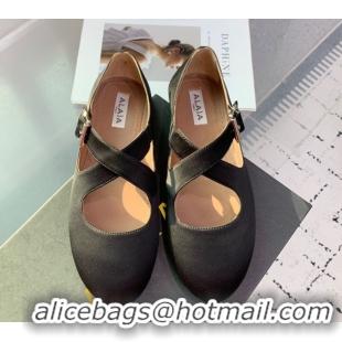 Popular Style Maison Alaia Criss Cross Ballet Flats in Satin Black 0219014