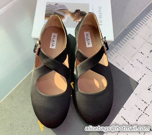 Popular Style Maison Alaia Criss Cross Ballet Flats in Satin Black 0219014