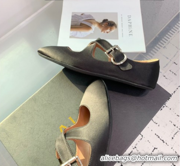 Popular Style Maison Alaia Criss Cross Ballet Flats in Satin Black 0219014
