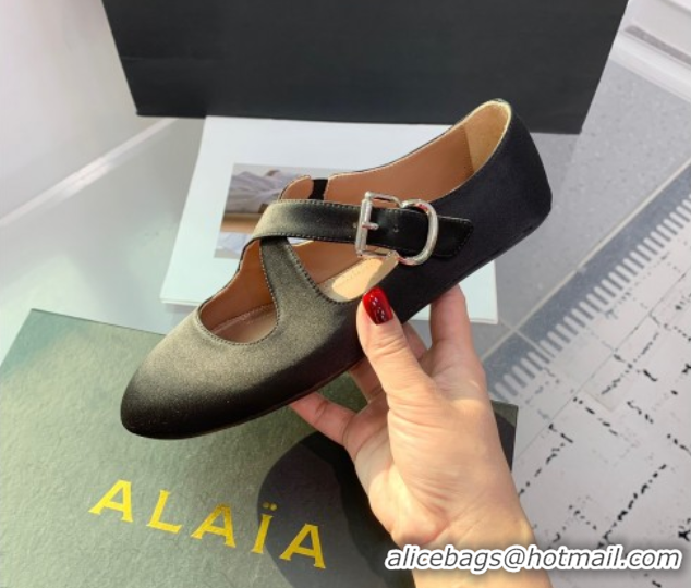 Popular Style Maison Alaia Criss Cross Ballet Flats in Satin Black 0219014