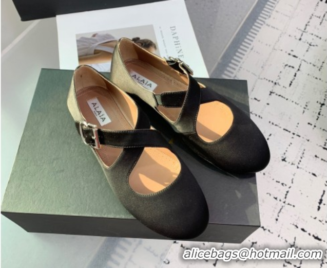 Popular Style Maison Alaia Criss Cross Ballet Flats in Satin Black 0219014