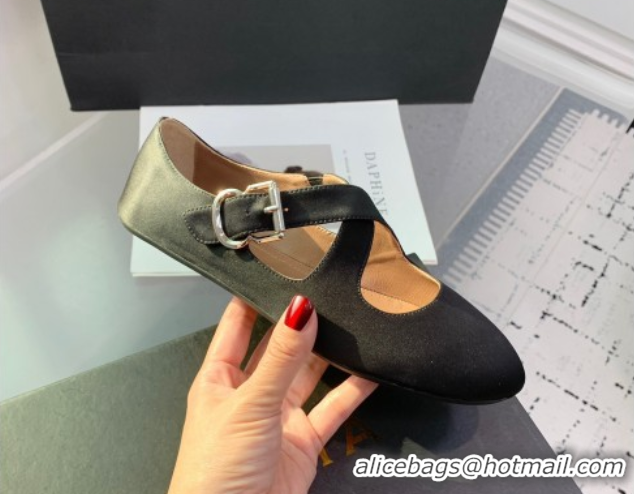 Popular Style Maison Alaia Criss Cross Ballet Flats in Satin Black 0219014