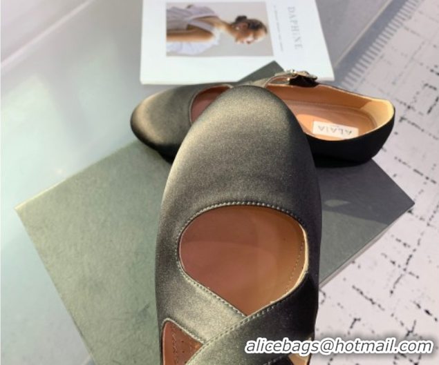 Popular Style Maison Alaia Criss Cross Ballet Flats in Satin Black 0219014