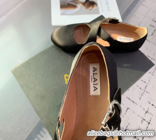 Popular Style Maison Alaia Criss Cross Ballet Flats in Satin Black 0219014