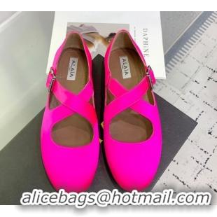 Grade Quality Maison Alaia Criss Cross Ballet Flats in Satin Neon Pink 0219015