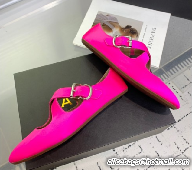 Grade Quality Maison Alaia Criss Cross Ballet Flats in Satin Neon Pink 0219015