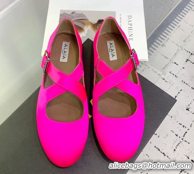Grade Quality Maison Alaia Criss Cross Ballet Flats in Satin Neon Pink 0219015