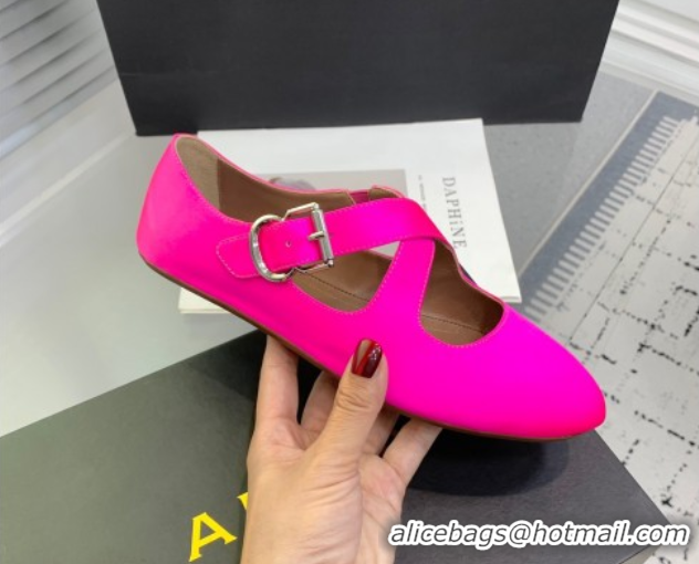Grade Quality Maison Alaia Criss Cross Ballet Flats in Satin Neon Pink 0219015