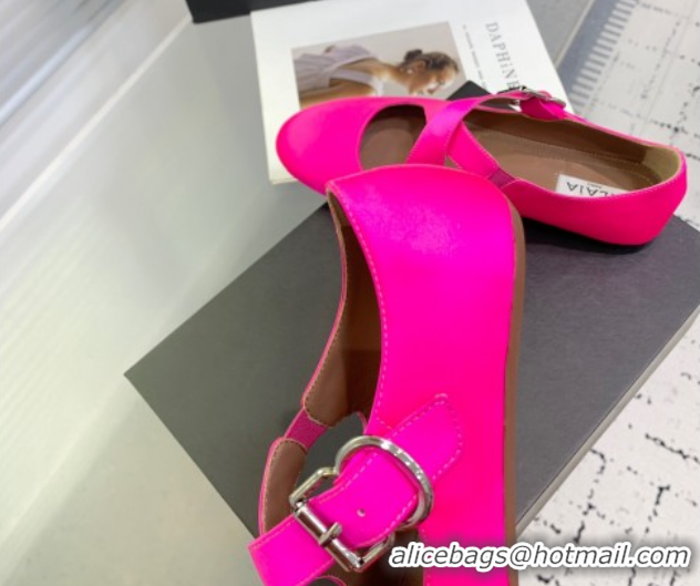 Grade Quality Maison Alaia Criss Cross Ballet Flats in Satin Neon Pink 0219015