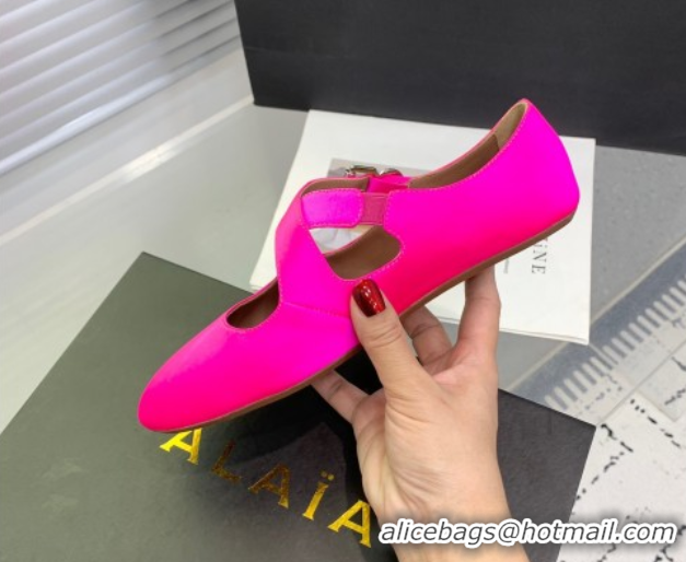 Grade Quality Maison Alaia Criss Cross Ballet Flats in Satin Neon Pink 0219015