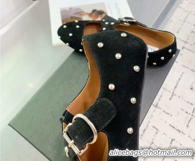 Good Quality Maison Alaia Criss Cross Ballet Flats in Suede and Studs Black 0219016
