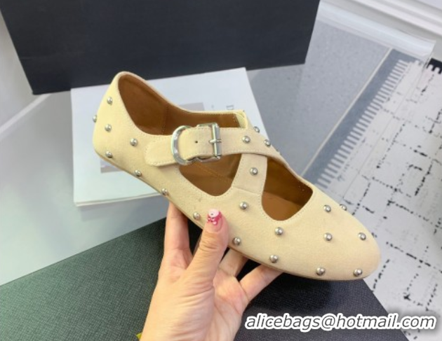Shop Cheap Maison Alaia Criss Cross Ballet Flats in Suede and Studs Light Yellow 0219017