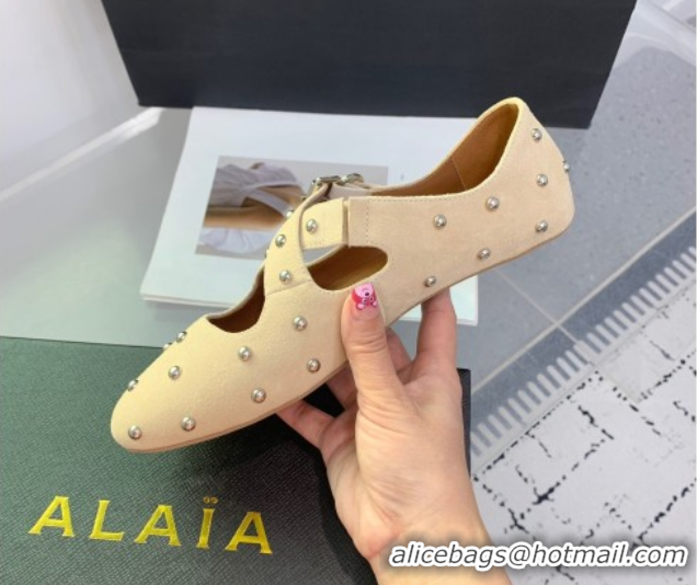 Shop Cheap Maison Alaia Criss Cross Ballet Flats in Suede and Studs Light Yellow 0219017