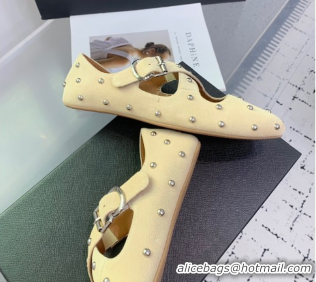Shop Cheap Maison Alaia Criss Cross Ballet Flats in Suede and Studs Light Yellow 0219017
