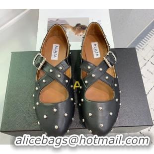 Best Price Maison Alaia Criss Cross Ballet Flats in Calfskin and Studs Black 0219021