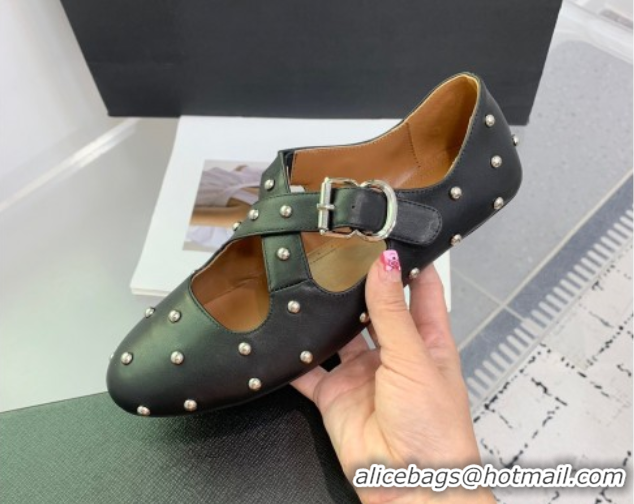 Best Price Maison Alaia Criss Cross Ballet Flats in Calfskin and Studs Black 0219021
