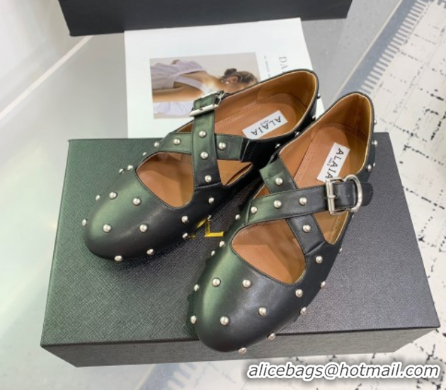 Best Price Maison Alaia Criss Cross Ballet Flats in Calfskin and Studs Black 0219021
