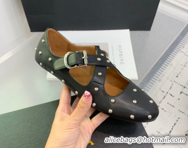 Best Price Maison Alaia Criss Cross Ballet Flats in Calfskin and Studs Black 0219021