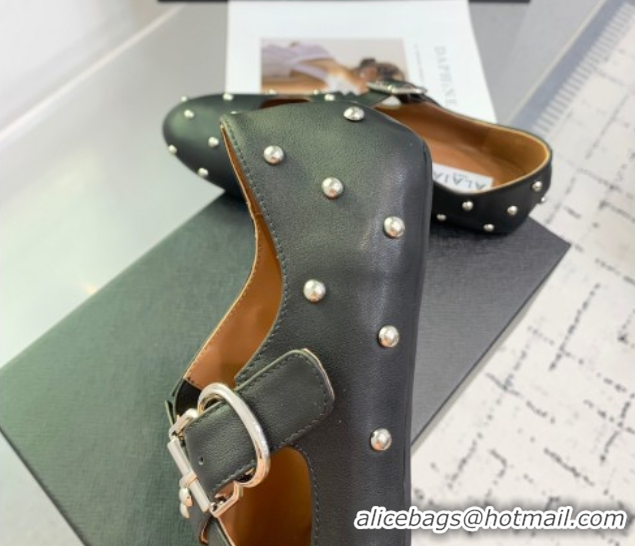 Best Price Maison Alaia Criss Cross Ballet Flats in Calfskin and Studs Black 0219021