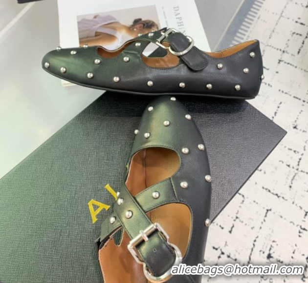 Best Price Maison Alaia Criss Cross Ballet Flats in Calfskin and Studs Black 0219021