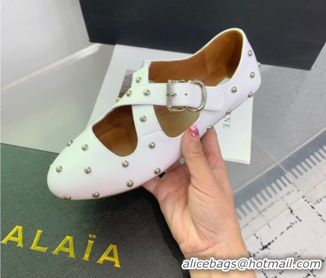 Purchase Maison Alaia Criss Cross Ballet Flats in Calfskin and Studs White 0219022