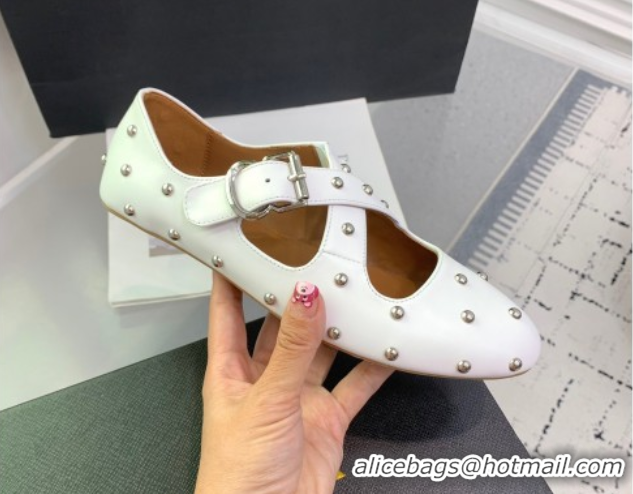 Purchase Maison Alaia Criss Cross Ballet Flats in Calfskin and Studs White 0219022