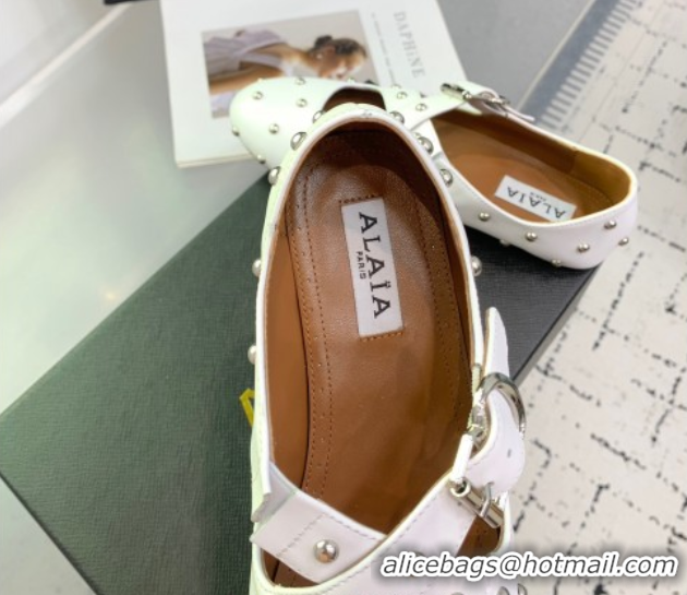 Purchase Maison Alaia Criss Cross Ballet Flats in Calfskin and Studs White 0219022