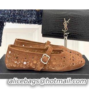Top Grade Alaia Ballet Flat in Openwork Suede Bronw 50224048