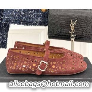 Duplicate Alaia Ballet Flat in Openwork Suede Dark Brown 50224050