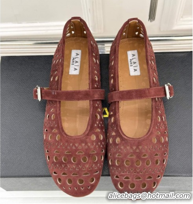 Duplicate Alaia Ballet Flat in Openwork Suede Dark Brown 50224050