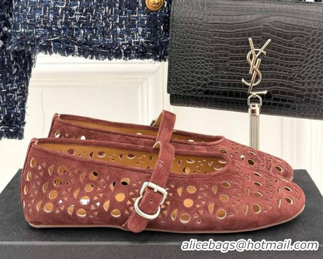 Duplicate Alaia Ballet Flat in Openwork Suede Dark Brown 50224050