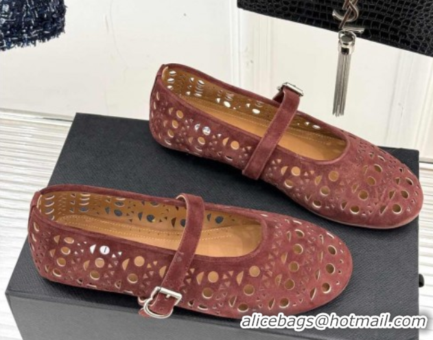 Duplicate Alaia Ballet Flat in Openwork Suede Dark Brown 50224050