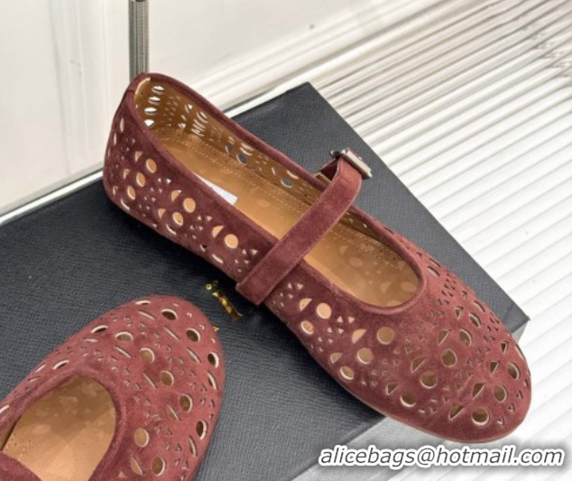 Duplicate Alaia Ballet Flat in Openwork Suede Dark Brown 50224050