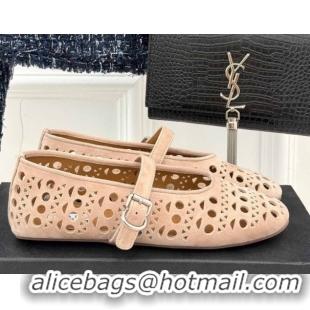 AAAAA Alaia Ballet Flat in Openwork Suede Nude Pink 50224051