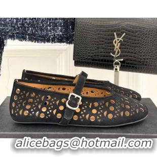 Perfect Alaia Ballet Flat in Openwork Suede Black 50224053