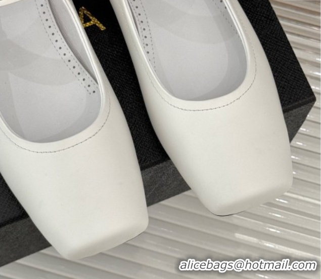 Affordable Price Alaia Biker Squared toe Ballet Flats in Calfskin and Eyelets with Buckle White 50224054